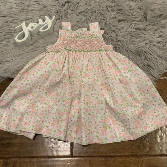 Aspen claire & Company Floral Smocked Dress White Pink Green Size 12 Months New - Picture 7 of 7